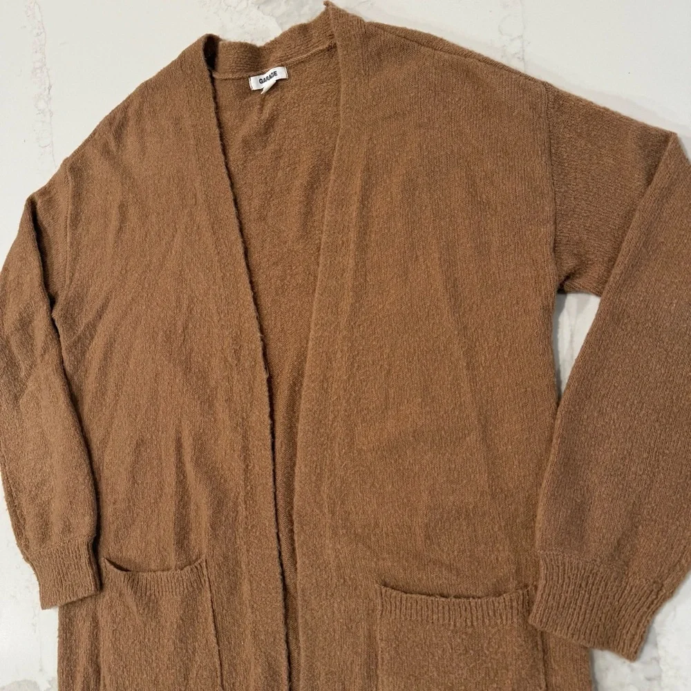 Garage Cozycore Open Front Long Duster Cardigan Sweater Womens Small CamelBrown - Picture 4 of 7